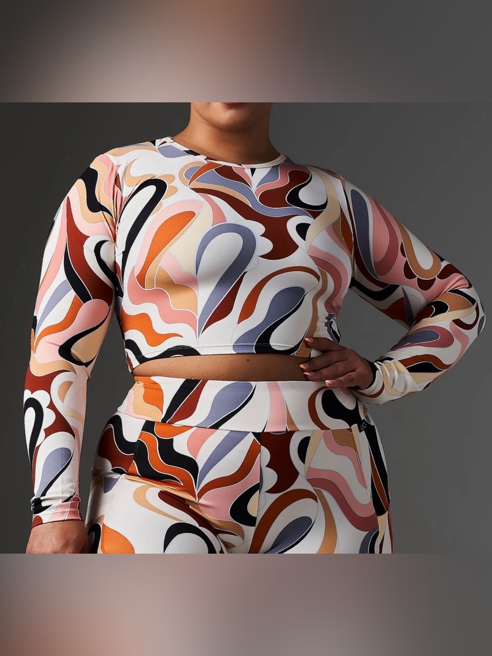 Lici Fit Pixie Print Long Sleeve Crop Top - Multicolor